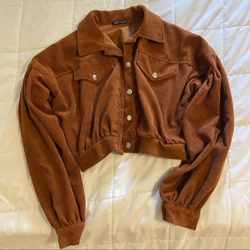 SHEIN TAN CORDUROY CROPPED JACKET